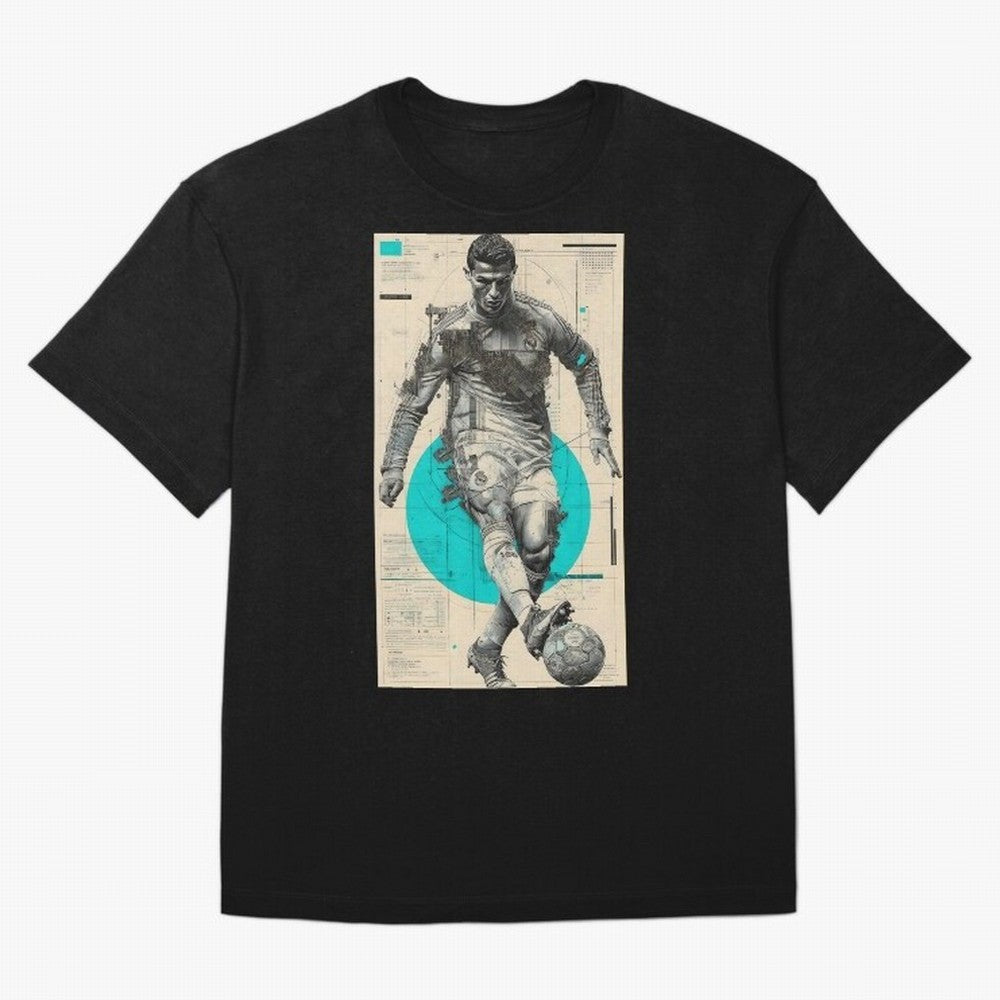 Futuristic Cristiano Ronaldo Illustration ¨C Cyber-Tech Football Art Oversized T-Shirt Celebrate Football Heritage in FIFA World Cup 2026 USA Canada Mexico for Fans of Neymar and Argentina, France and Brazil, Bringing Football Passion, Legendary