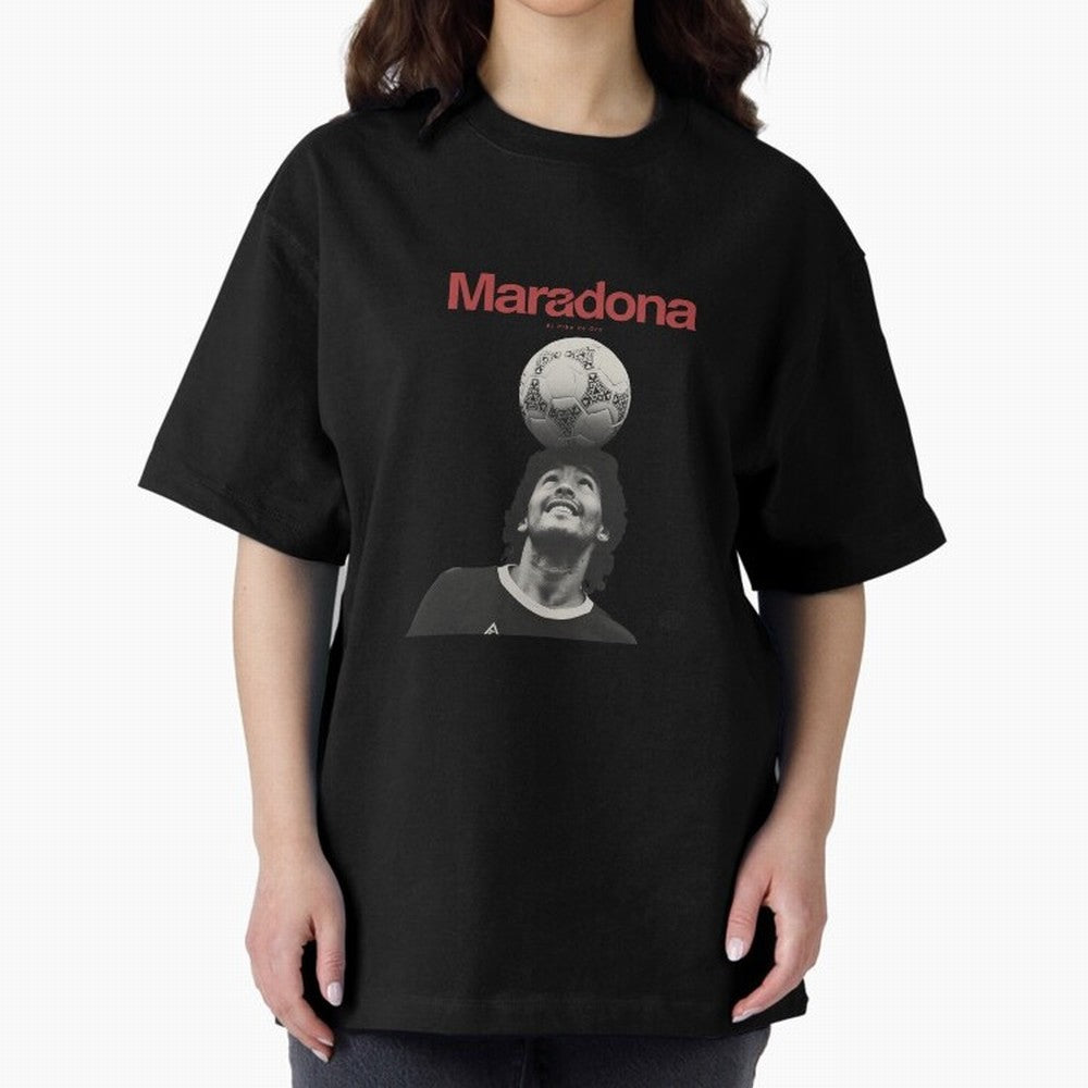 Diego Maradona Minimalist Oversized T-Shirt Stand with Match Day Hype around FIFA World Cup 2026, Messi and Cristiano Ronaldo, Netherlands, Match Day Excitement, Supporter Culture, Golden Goals and Global Football Passion; Perfect for Supporters