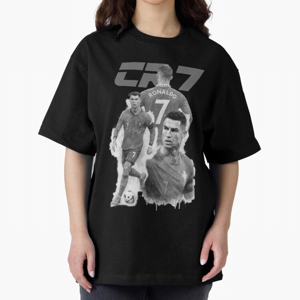 CR7 Cristiano Ronaldo illustration ink black white watercolour Oversized T-Shirt Fuel FIFA World Cup 2026 Capturing Messi, Neymar and Mbappe, Spain Energy, Football History, Final Match Energy, Crowd Noise and Once in a Lifetime Moments; Made for