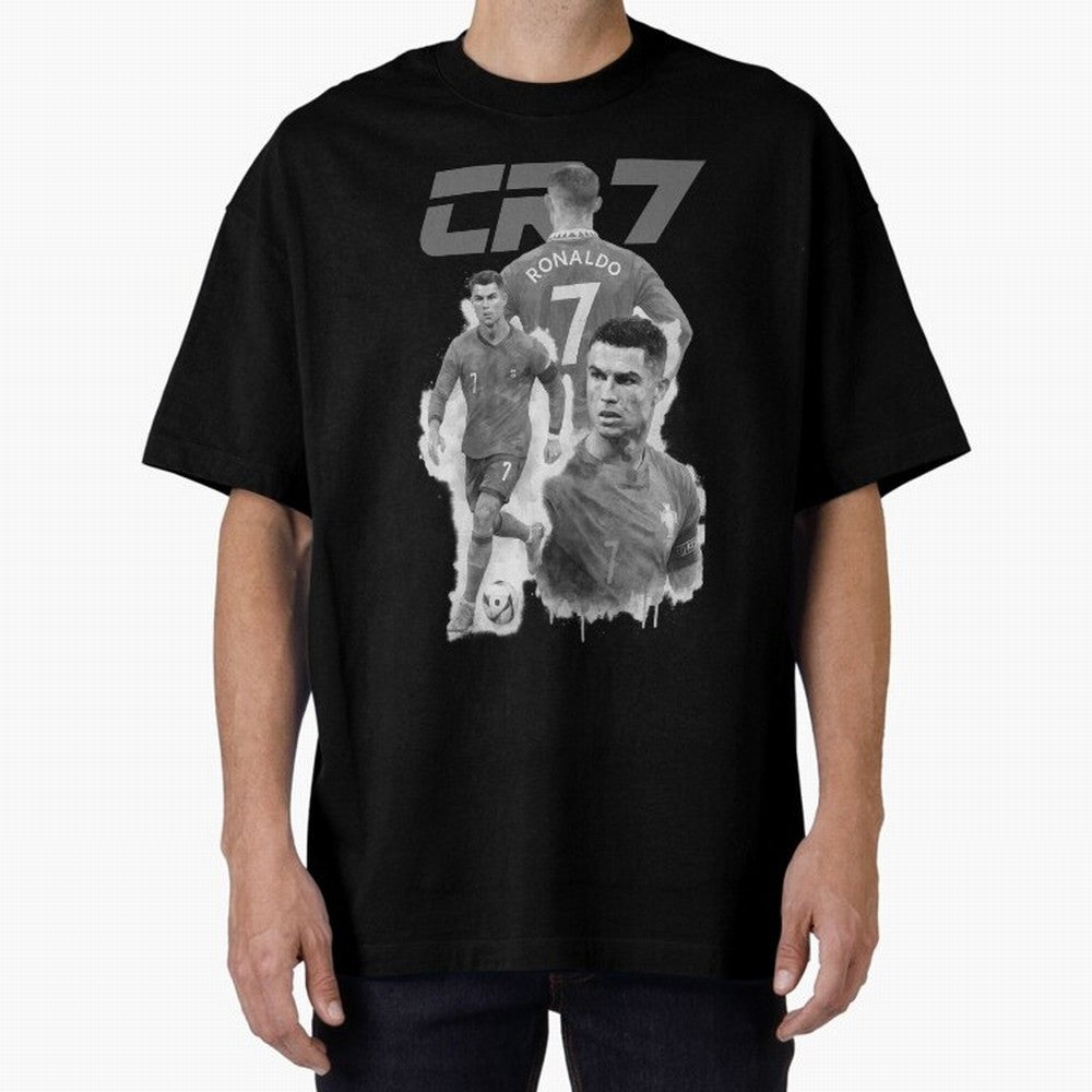 CR7 Cristiano Ronaldo illustration ink black white watercolour Oversized T-Shirt Fuel FIFA World Cup 2026 Capturing Messi, Neymar and Mbappe, Spain Energy, Football History, Final Match Energy, Crowd Noise and Once in a Lifetime Moments; Made for
