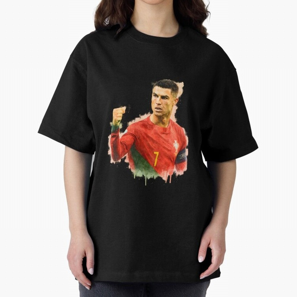 CR7 Cristiano Ronaldo potrait a powerful moment artwork Oversized T-Shirt Bring Retro Soccer Energy to FIFA World Cup 2026 USA Canada Mexico Spirit, Connected to Spain and Netherlands, CR7, Tournament Hype, Historic Matchups, Family Viewing Parties