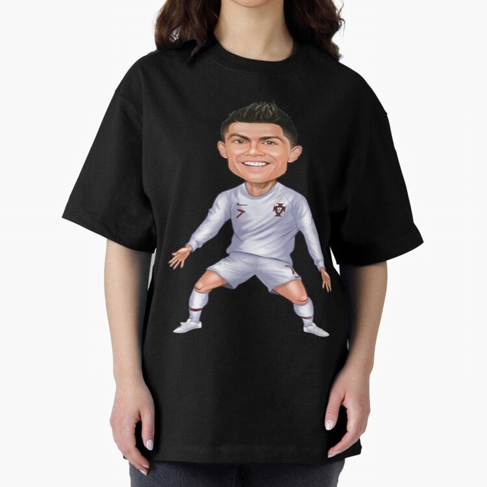 Cristiano Ronaldo Cartoon Oversized T-Shirt Honor the Football Icons of FIFA World Cup 2026 for Fans of Cristiano Ronaldo and Brazil, Bringing Stadium Chants, National Pride, Trophy Dreams and Unforgettable Football Memories; Great for Supporters
