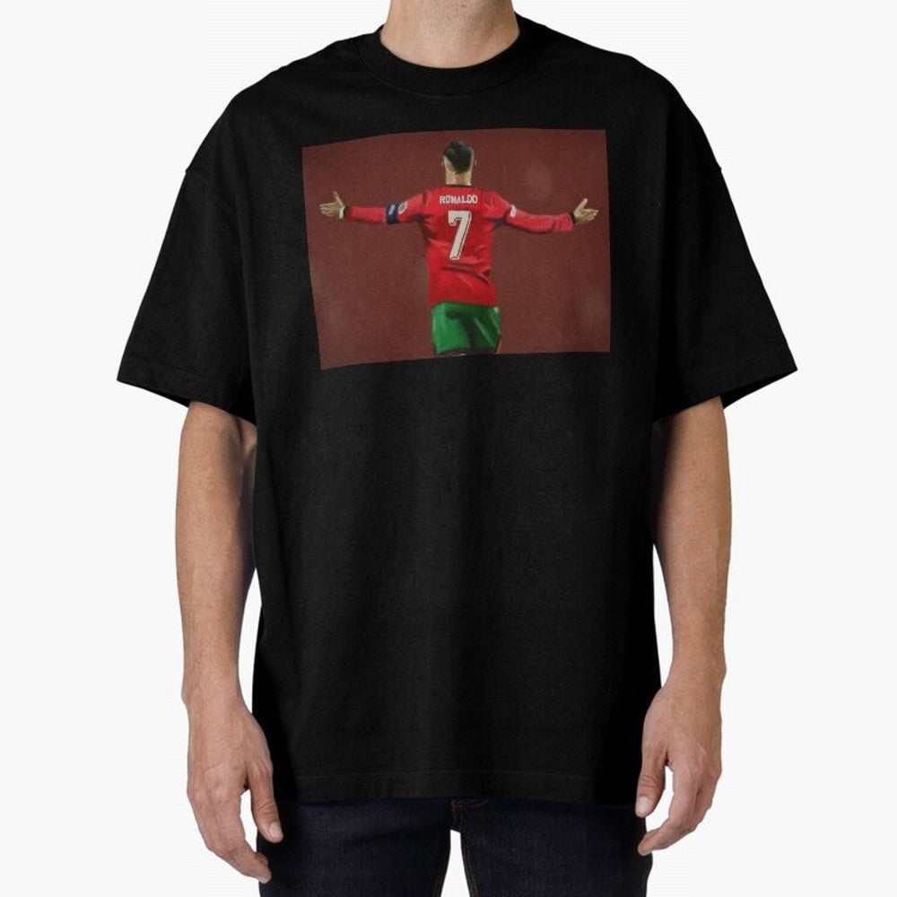Cristiano Ronaldo portrait painting Oversized T-Shirt Fuel FIFA World Cup 2026 Group Stage Driven by CR7, France and Portugal Energy, Worldwide Fan Energy, Dramatic Goals, Stadium Lights and Championship Celebrations; Ideal for Fans Who Follow