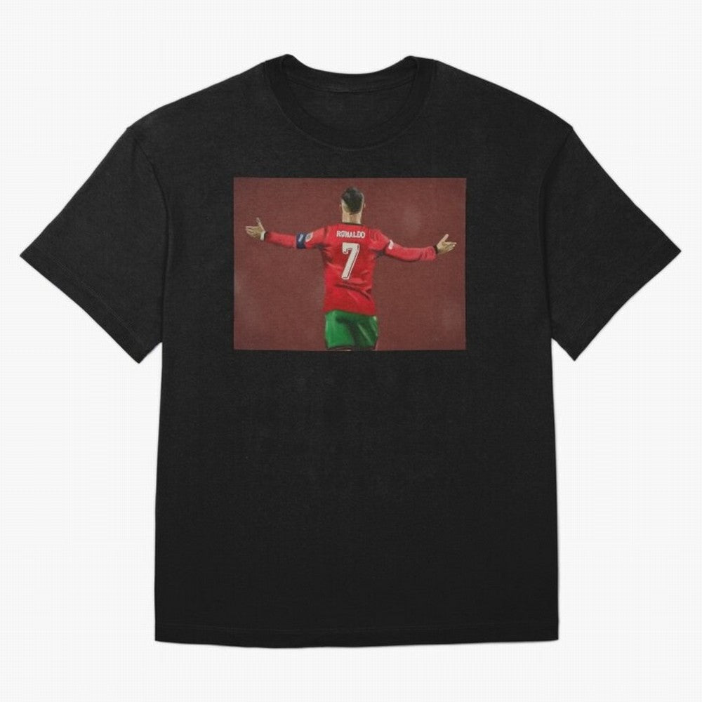 Cristiano Ronaldo portrait painting Oversized T-Shirt Fuel FIFA World Cup 2026 Group Stage Driven by CR7, France and Portugal Energy, Worldwide Fan Energy, Dramatic Goals, Stadium Lights and Championship Celebrations; Ideal for Fans Who Follow