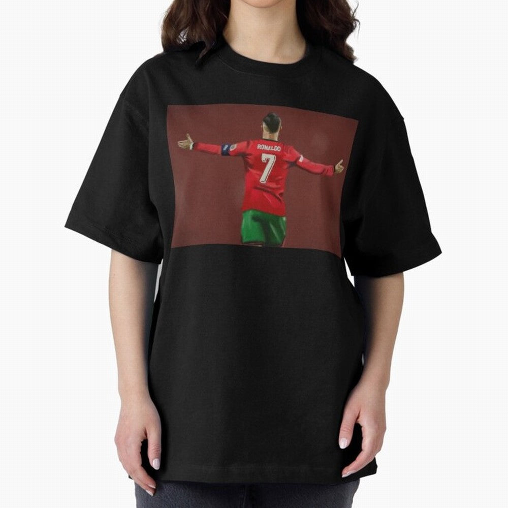 Cristiano Ronaldo portrait painting Oversized T-Shirt Fuel FIFA World Cup 2026 Group Stage Driven by CR7, France and Portugal Energy, Worldwide Fan Energy, Dramatic Goals, Stadium Lights and Championship Celebrations; Ideal for Fans Who Follow
