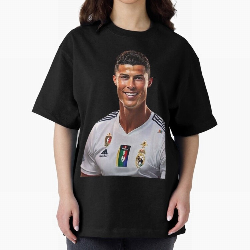 smiling Cristiano Ronaldo Oversized T-Shirt Back Your Heroes with Global Football Passion for FIFA World Cup 2026 Group Stage, Celebrating Messi and Cristiano Ronaldo, England and Germany, Stadium Chants, National Pride, Trophy Dreams and