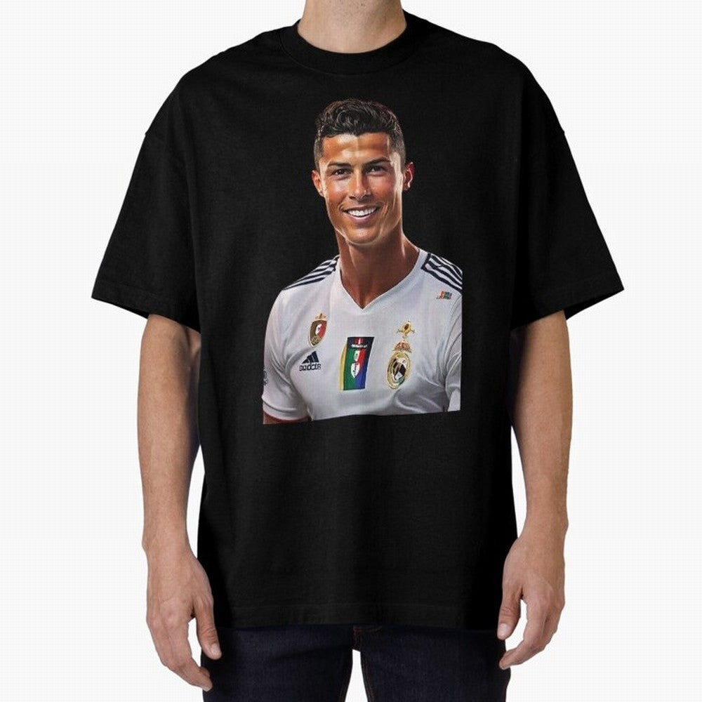 smiling Cristiano Ronaldo Oversized T-Shirt Back Your Heroes with Global Football Passion for FIFA World Cup 2026 Group Stage, Celebrating Messi and Cristiano Ronaldo, England and Germany, Stadium Chants, National Pride, Trophy Dreams and