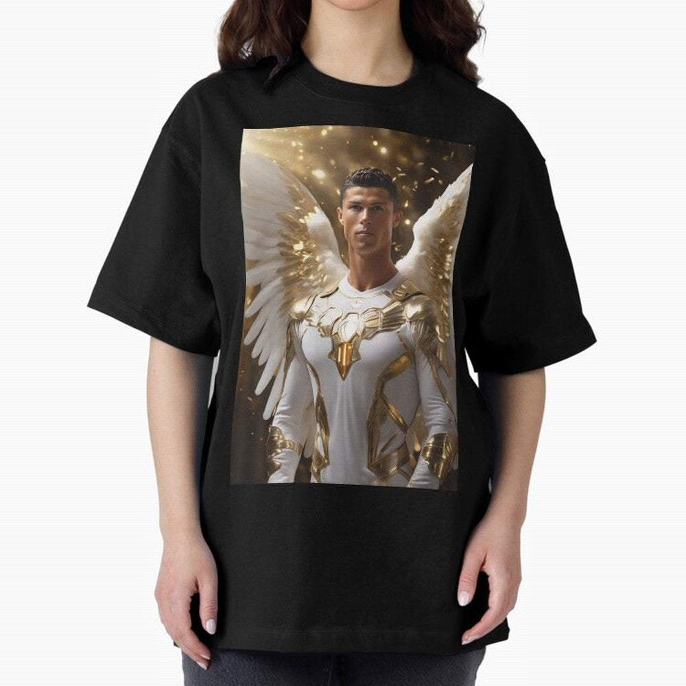 Cristiano Ronaldo angel 1 Oversized T-Shirt Feel International Energy from FIFA World Cup 2026 USA Canada Mexico Spirit, Centered on Netherlands, Haaland and Mbappe, Championship Spirit, Famous Goals, Roaring Crowds and International Football