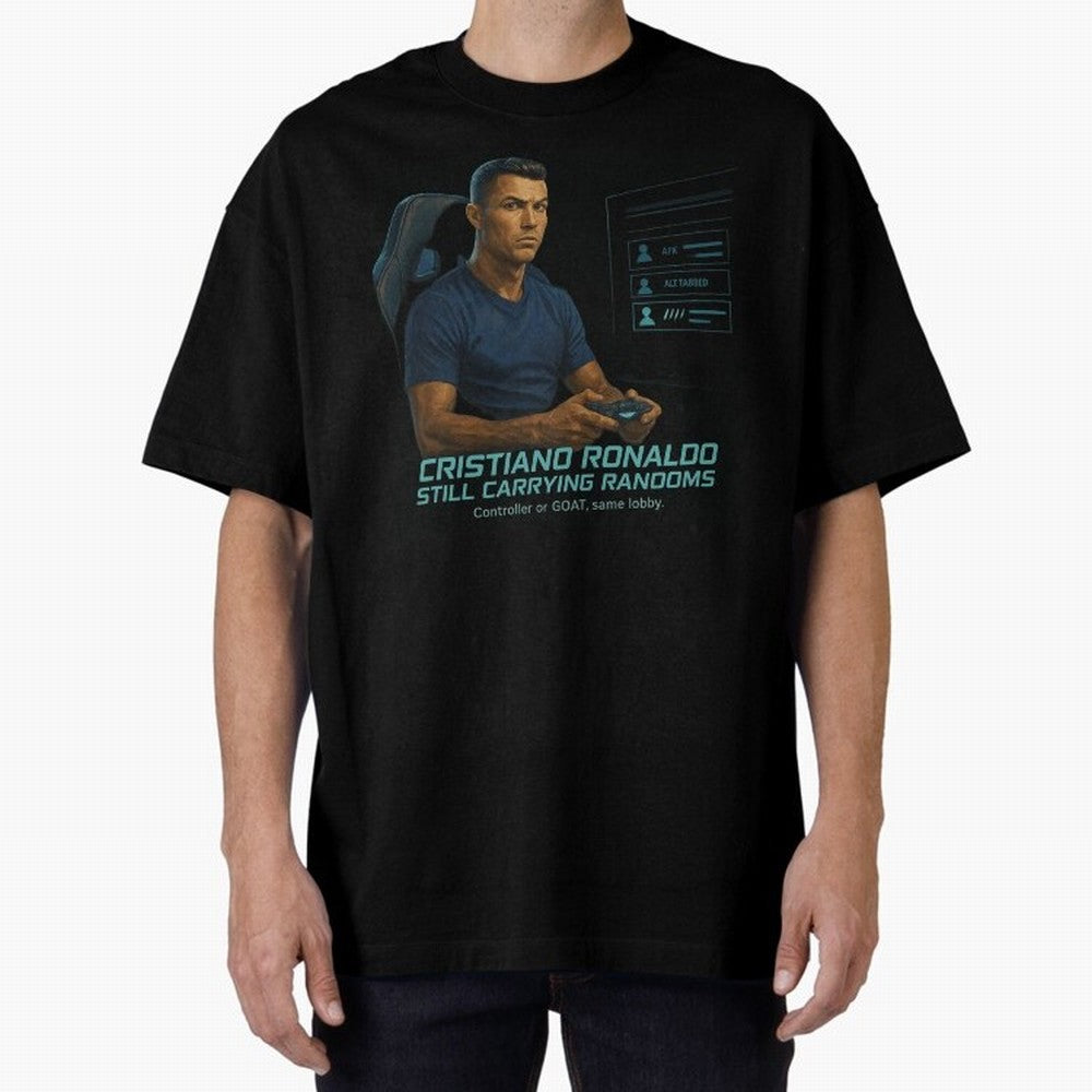 Cristiano Gamer Mode ¡ª Still Carrying Randoms Oversized T-Shirt Enjoy Global Football Passion for FIFA World Cup 2026 USA Canada Mexico, Capturing Messi and Cristiano Ronaldo, Argentina, Soccer Culture, Superstar Moments, National Team Dreams and