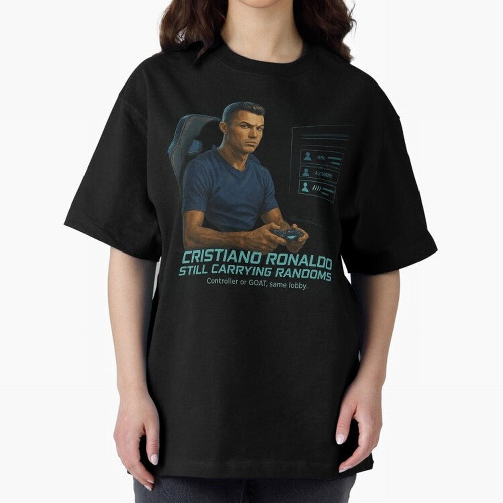 Cristiano Gamer Mode ¡ª Still Carrying Randoms Oversized T-Shirt Enjoy Global Football Passion for FIFA World Cup 2026 USA Canada Mexico, Capturing Messi and Cristiano Ronaldo, Argentina, Soccer Culture, Superstar Moments, National Team Dreams and