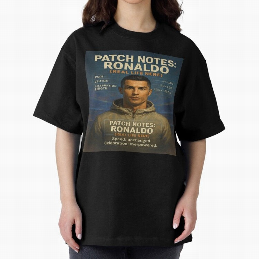 Patch Notes Cristiano Ronaldo ¡ª Real Life Nerf Football Gamer Oversized T-Shirt Capture FIFA World Cup 2026 Spirit, Filled with Germany, Haaland and Mbappe, Supporter Pride, Iconic Celebrations, Legendary Names and Global Match Day Energy; Great