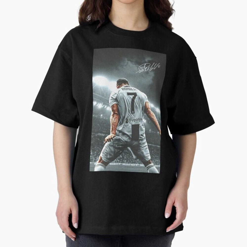 Cristiano Ronaldo Celebration Oversized T-Shirt Experience Global Football Passion for FIFA World Cup 2026 Group Stage, Built around Haaland and Mbappe, Portugal, Championship Spirit, Famous Goals, Roaring Crowds and International Football Unity;