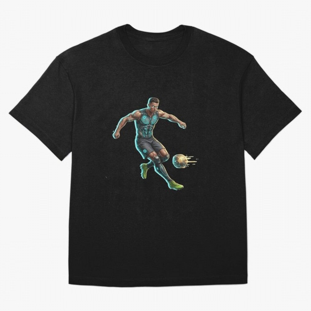Cyberpunk Cristiano Ronaldo: Futuristic CR7 Kicking Glowing Soccer Ball Fan Art Oversized T-Shirt Keep Football History Alive during the FIFA World Cup 2026 Group Stage Journey through Messi Highlights, France Pride, Vintage Soccer Flavor, Modern