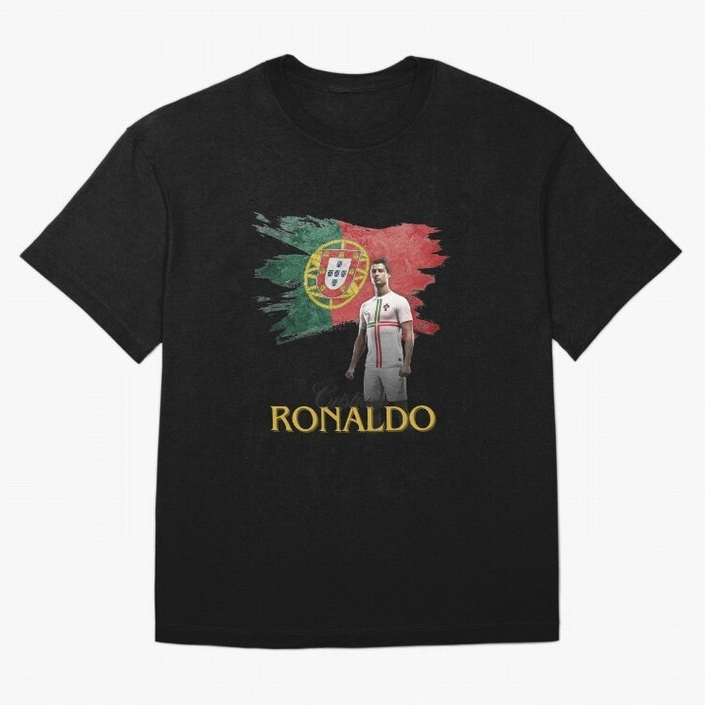Cristiano Ronaldo - Portugal Flag Tribute (SIUUU!) Oversized T-Shirt Remember Match Day Hype around FIFA World Cup 2026 Group Stage, Mbappe, Brazil, Vintage Soccer Flavor, Modern Football Stars, National Flags and Final Night Emotion; Ideal for