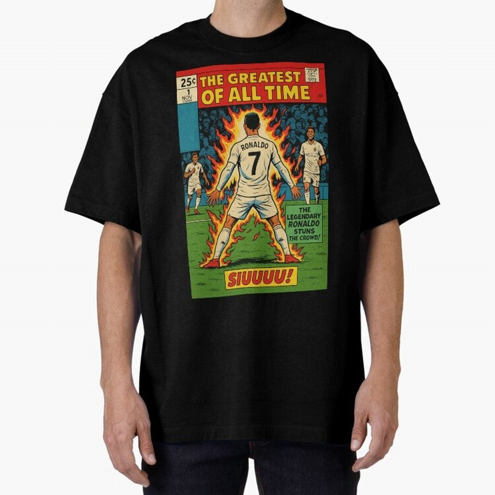 CR7 comic cover Oversized T-Shirt Celebrate Every Goal in FIFA World Cup 2026 Spirit, Driven by Argentina and Brazil, Cristiano Ronaldo, Champion Mindset, Group Stage Buzz, Knockout Tension and Passionate Fan Culture; Ideal for Football Dads,