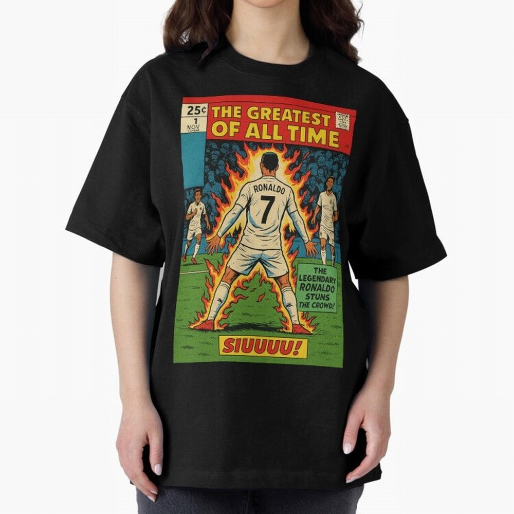 CR7 comic cover Oversized T-Shirt Celebrate Every Goal in FIFA World Cup 2026 Spirit, Driven by Argentina and Brazil, Cristiano Ronaldo, Champion Mindset, Group Stage Buzz, Knockout Tension and Passionate Fan Culture; Ideal for Football Dads,