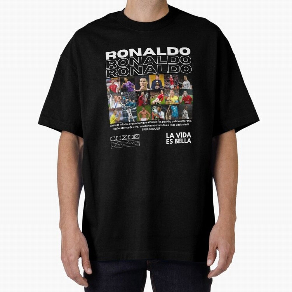 Cristiano Ronaldo CR7 Collage Oversized T-Shirt Follow the Final Road of the FIFA World Cup 2026 Group Stage Journey through Neymar Highlights, Brazil Pride, Soccer Culture, Superstar Moments, National Team Dreams and Competitive Fire; Ideal for