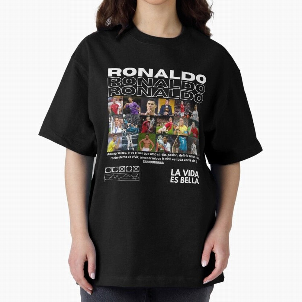 Cristiano Ronaldo CR7 Collage Oversized T-Shirt Follow the Final Road of the FIFA World Cup 2026 Group Stage Journey through Neymar Highlights, Brazil Pride, Soccer Culture, Superstar Moments, National Team Dreams and Competitive Fire; Ideal for