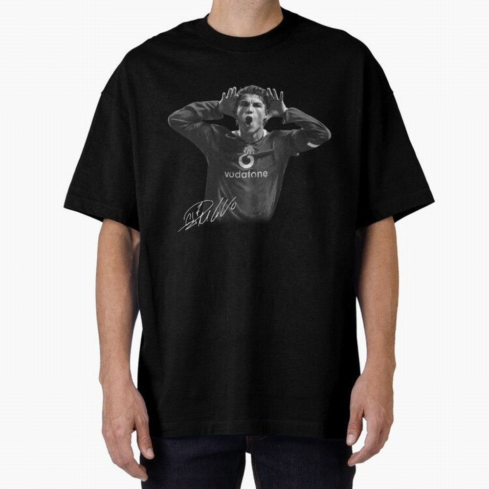 Black and White Cristiano Ronaldo T-Shirt Young Manchester Ronaldo - Celebration Oversized T-Shirt Cheer through Every Moment of FIFA World Cup 2026 Group Stage Spirit, Featuring Netherlands, Messi, CR7 and Mbappe, Championship Spirit, Famous