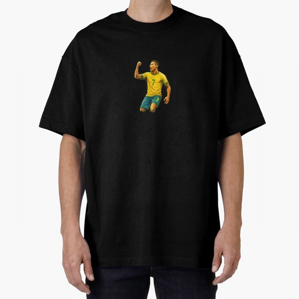 Energetic Soccer Celebration ¨C Number 7 Sketch Art Oversized T-Shirt Celebrate Rivalries and Pride in FIFA World Cup 2026 USA Canada Mexico Spirit, Featuring Brazil, CR7, Fan Favorite Moments, National Team Passion, Big Match Drama and Soccer