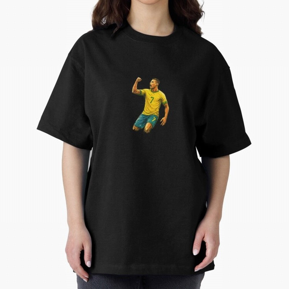 Energetic Soccer Celebration ¨C Number 7 Sketch Art Oversized T-Shirt Celebrate Rivalries and Pride in FIFA World Cup 2026 USA Canada Mexico Spirit, Featuring Brazil, CR7, Fan Favorite Moments, National Team Passion, Big Match Drama and Soccer