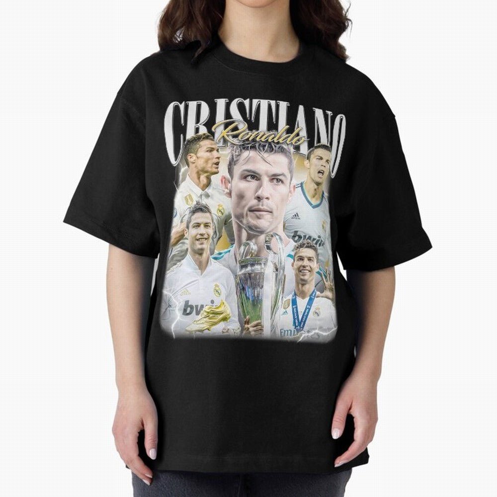 Cr7 Vintage Tribute: Soccer Legend Collage | Limited Edition Oversized T-Shirt Share the FIFA World Cup 2026 Group Stage Journey through Mbappe and Neymar Highlights, France and Portugal Pride, Sports Nostalgia, International Competition, Famous
