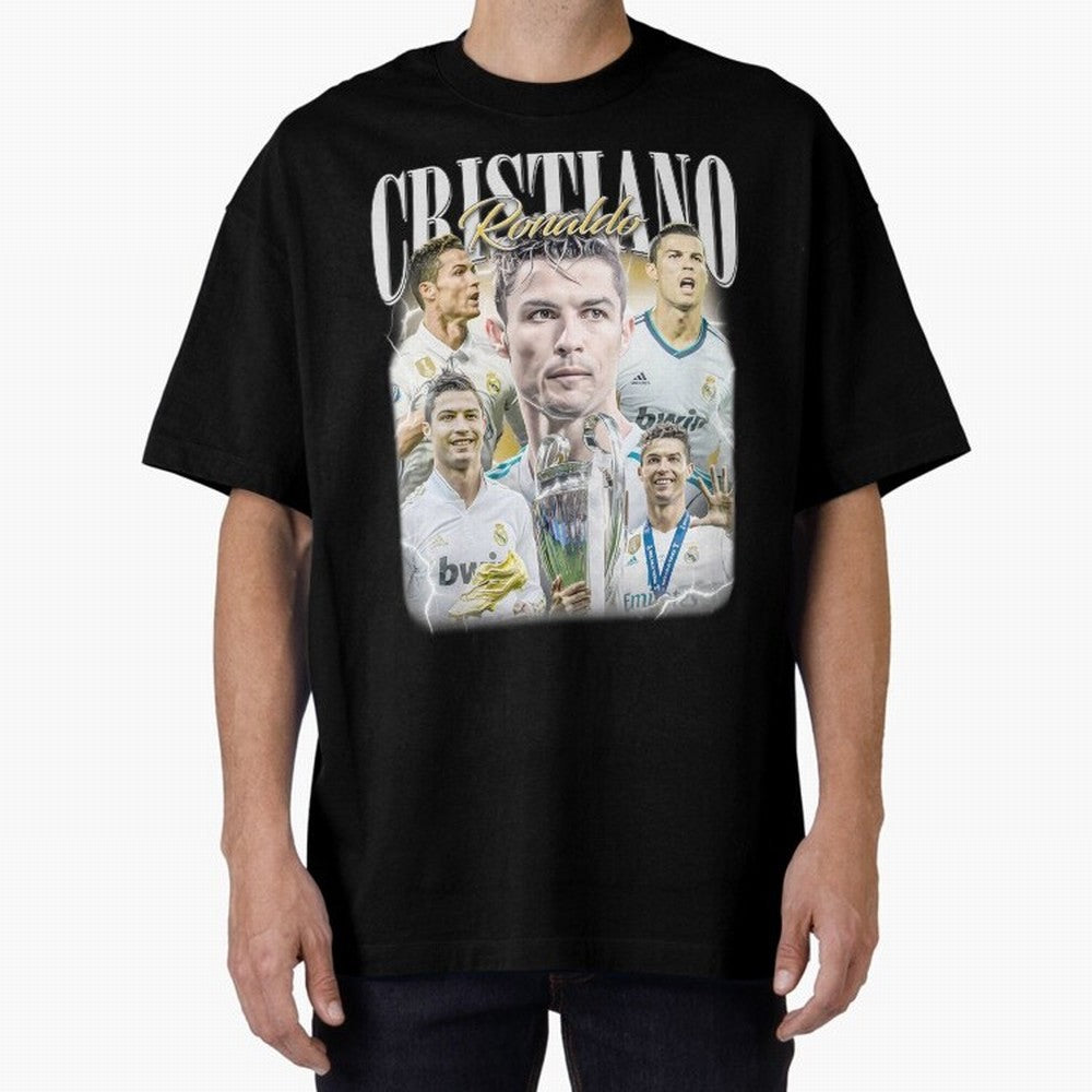 Cr7 Vintage Tribute: Soccer Legend Collage | Limited Edition Oversized T-Shirt Share the FIFA World Cup 2026 Group Stage Journey through Mbappe and Neymar Highlights, France and Portugal Pride, Sports Nostalgia, International Competition, Famous