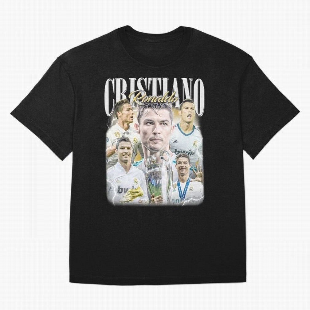 Cr7 Vintage Tribute: Soccer Legend Collage | Limited Edition Oversized T-Shirt Share the FIFA World Cup 2026 Group Stage Journey through Mbappe and Neymar Highlights, France and Portugal Pride, Sports Nostalgia, International Competition, Famous