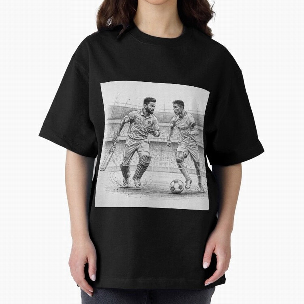 Virat Kohli and Cristiano Ronaldo Oversized T-Shirt Relive the Noise and Pride of Global Football Passion for FIFA World Cup 2026 USA Canada Mexico, Inspired by Neymar, Haaland and Cristiano Ronaldo, Argentina and Brazil, Stadium Memories, Football