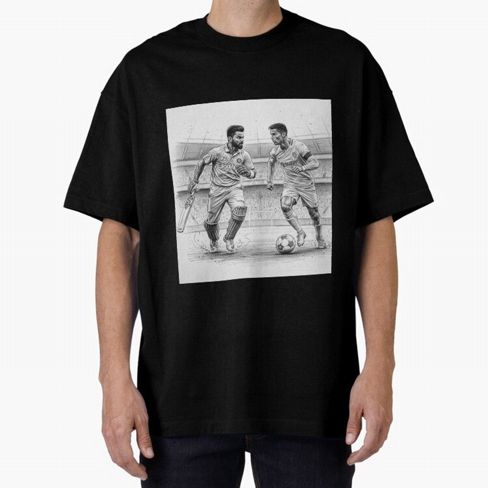 Virat Kohli and Cristiano Ronaldo Oversized T-Shirt Relive the Noise and Pride of Global Football Passion for FIFA World Cup 2026 USA Canada Mexico, Inspired by Neymar, Haaland and Cristiano Ronaldo, Argentina and Brazil, Stadium Memories, Football