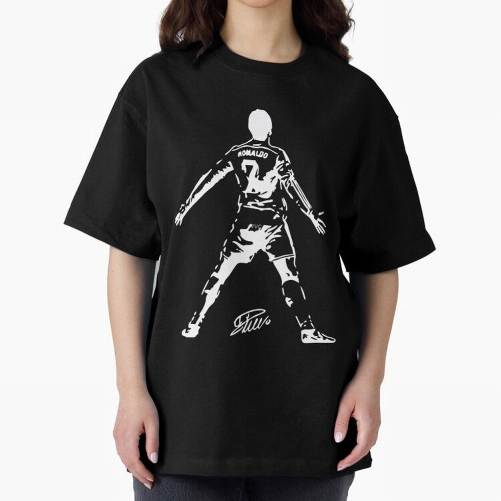 Retro Football Player Celebration Silhouette Artwork For Men And Gift For Soccer Fans Oversized T-Shirt Celebrate Supporters United by Match Day Hype around FIFA World Cup 2026 Group Stage, Messi, CR7 and Mbappe, Germany, Vintage Soccer Flavor,