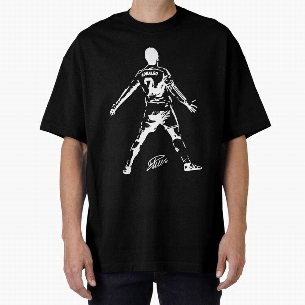Retro Football Player Celebration Silhouette Artwork For Men And Gift For Soccer Fans Oversized T-Shirt Celebrate Supporters United by Match Day Hype around FIFA World Cup 2026 Group Stage, Messi, CR7 and Mbappe, Germany, Vintage Soccer Flavor,