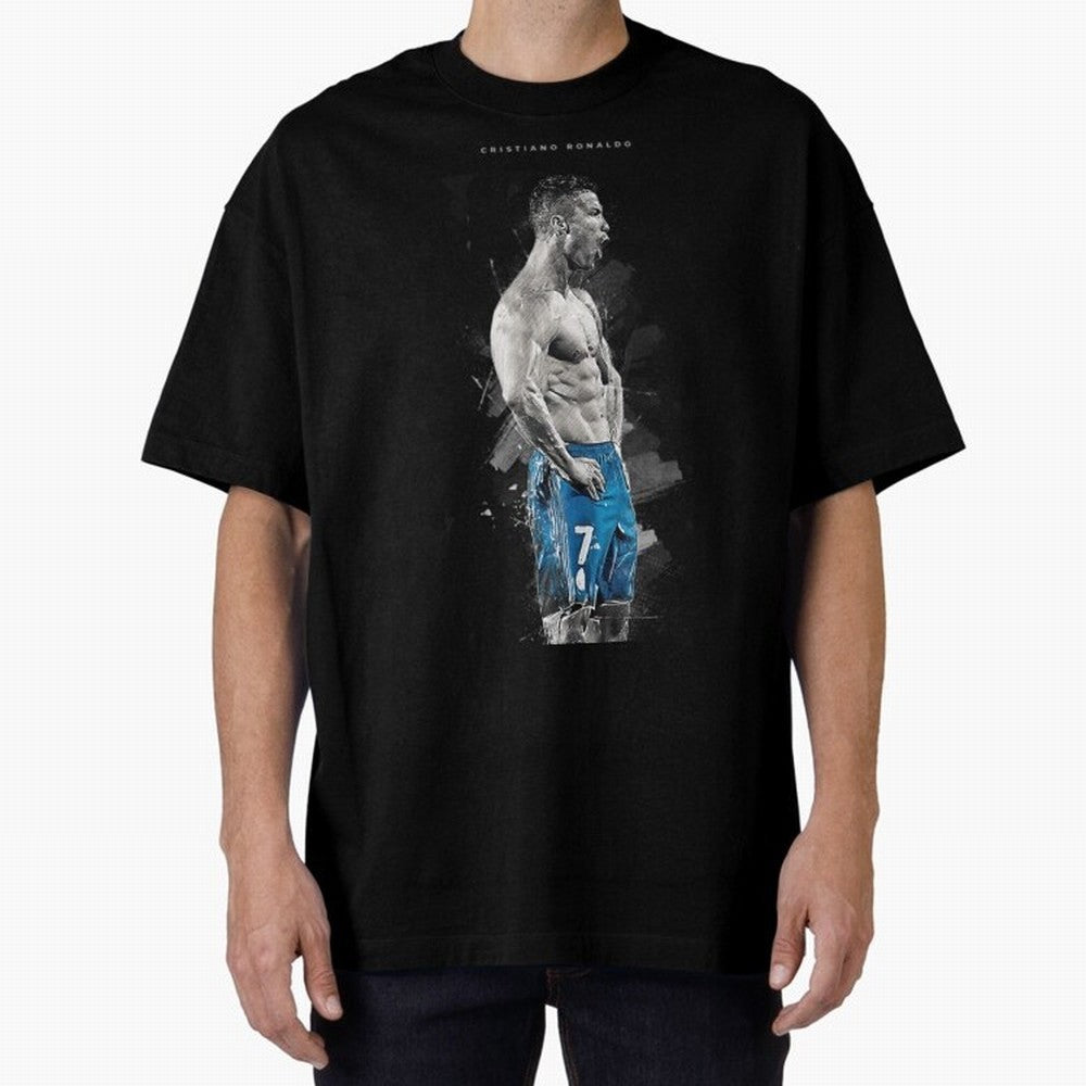 Abstract Football Player Celebration Artwork For Men And Gift For Soccer Fans Oversized T-Shirt Mark FIFA World Cup 2026 Spirit, Celebrating England, France and Netherlands, Messi, CR7 and Mbappe, Goal Celebration Energy, Supporter Heritage,