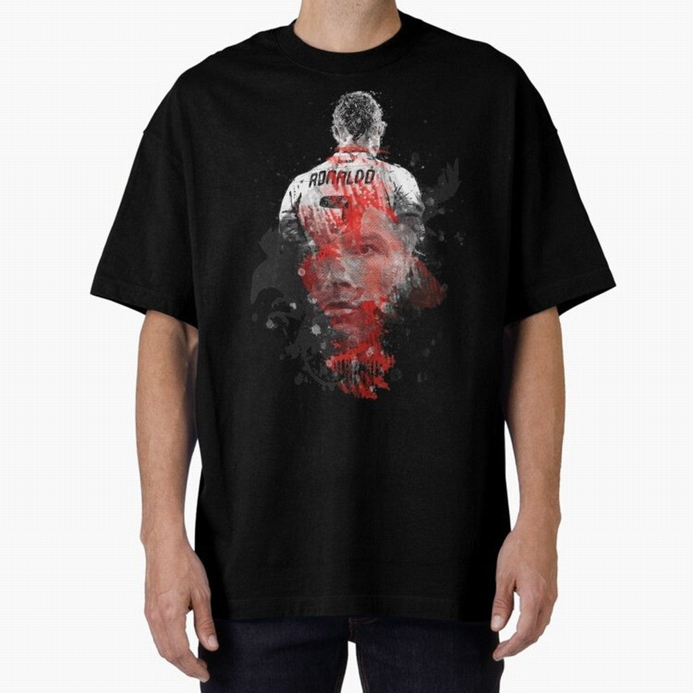 Abstract Football Player Portrait Retro Poster Art For Men, Gift For Soccer Fans Oversized T-Shirt Capture FIFA World Cup 2026 Group Stage with Haaland and Mbappe, France Energy, Championship Spirit, Famous Goals, Roaring Crowds and International
