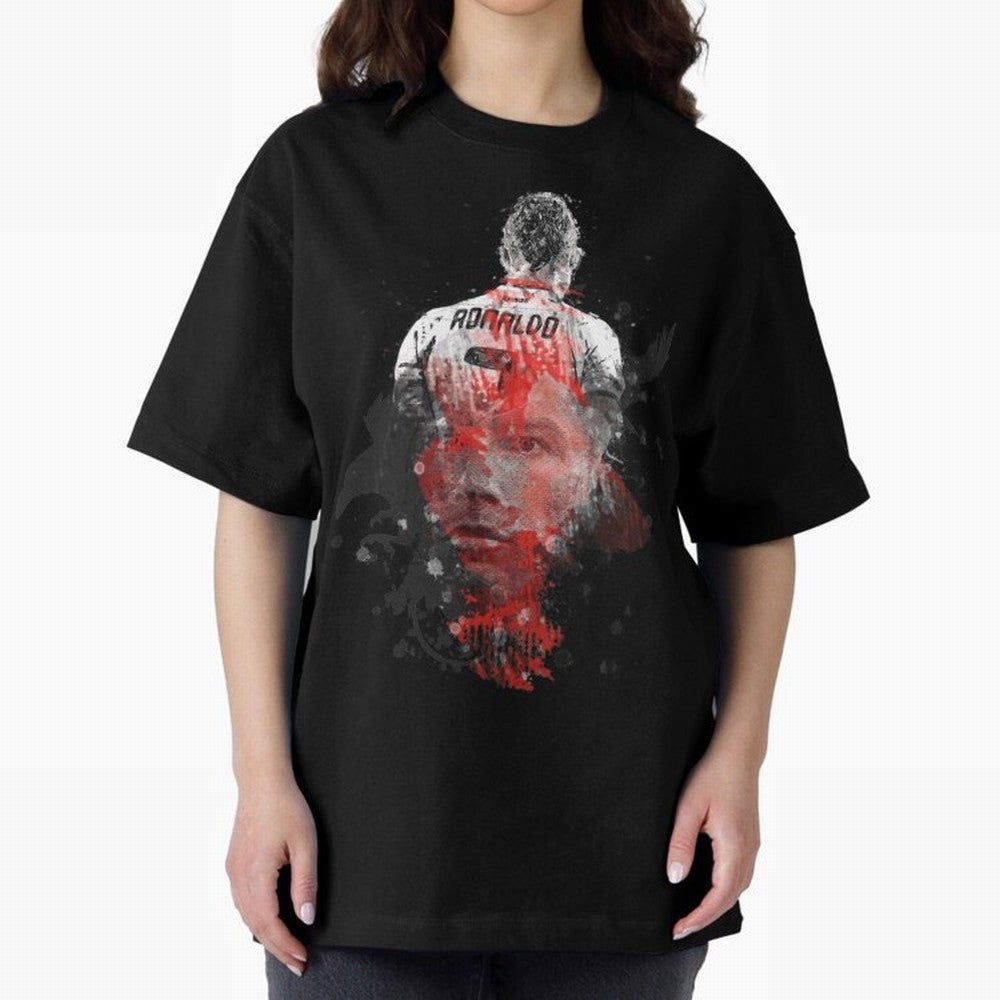 Abstract Football Player Portrait Retro Poster Art For Men, Gift For Soccer Fans Oversized T-Shirt Capture FIFA World Cup 2026 Group Stage with Haaland and Mbappe, France Energy, Championship Spirit, Famous Goals, Roaring Crowds and International