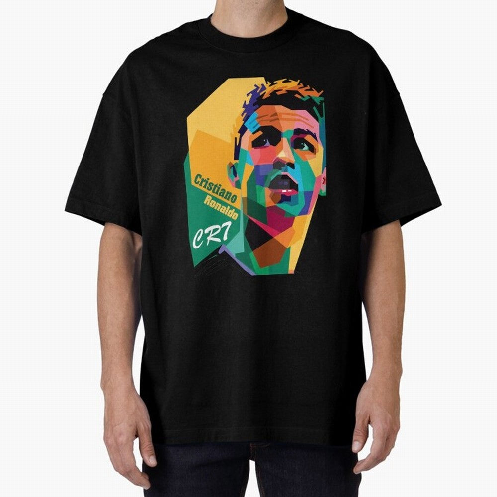 CR7 Pop Art Cristiano Ronaldo Design For Football Fans Gift For Soccer Lovers Oversized T-Shirt Celebrate National Team Dreams in the FIFA World Cup 2026 Group Stage Journey through CR7 and Messi Highlights, England and Germany Pride, Champion