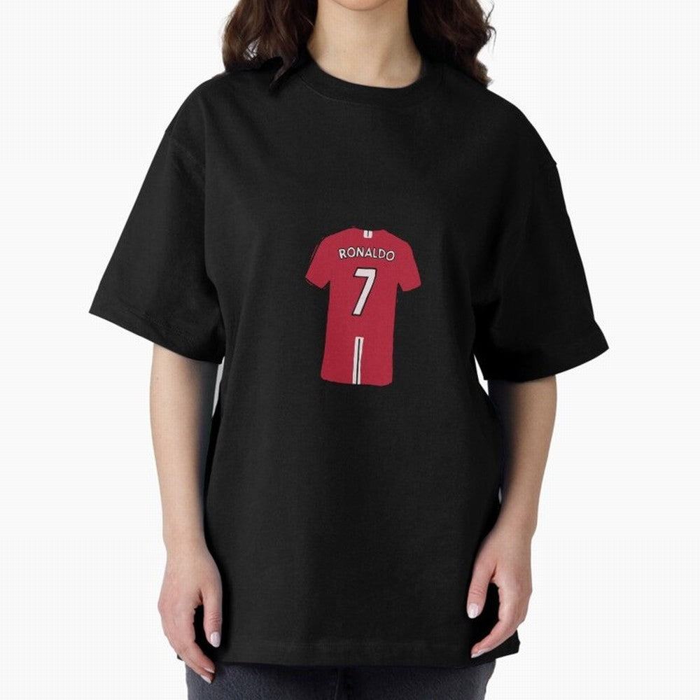 Cristiano Ronaldo Number 7 Jersey Illustration Oversized T-Shirt Celebrate Global Passion for the FIFA World Cup 2026 Group Stage Journey through CR7 and Messi Highlights, Argentina, France and Brazil Pride, Vintage Soccer Flavor, Modern Football