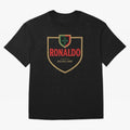 Ronaldo Emblem Sticker ¨C Gold Crest Parody Design Oversized T-Shirt Make Your Look Match FIFA World Cup 2026 USA Canada Mexico for Fans of Mbappe and Neymar and England, Bringing Global Supporter Spirit, Legendary Goals, National Colors and