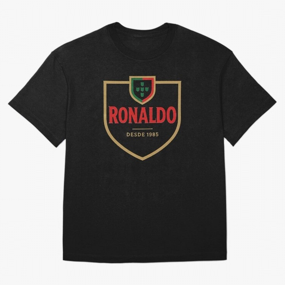 Ronaldo Emblem Sticker ¨C Gold Crest Parody Design Oversized T-Shirt Make Your Look Match FIFA World Cup 2026 USA Canada Mexico for Fans of Mbappe and Neymar and England, Bringing Global Supporter Spirit, Legendary Goals, National Colors and