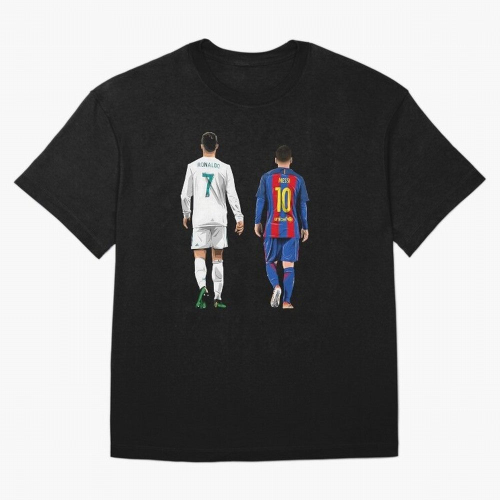 Cristiano Ronaldo & Messi vector Oversized T-Shirt Bring Champion Energy into the FIFA World Cup 2026 Journey through Messi Highlights, England and Germany Pride, Retro Football Energy, Iconic Rivalries, Trophy Chase Drama and Stadium Atmosphere;