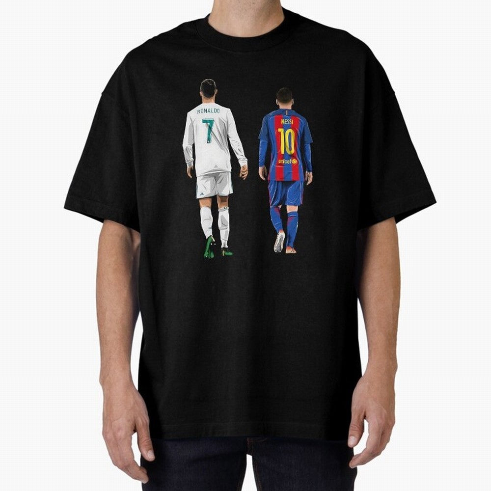 Cristiano Ronaldo & Messi vector Oversized T-Shirt Bring Champion Energy into the FIFA World Cup 2026 Journey through Messi Highlights, England and Germany Pride, Retro Football Energy, Iconic Rivalries, Trophy Chase Drama and Stadium Atmosphere;