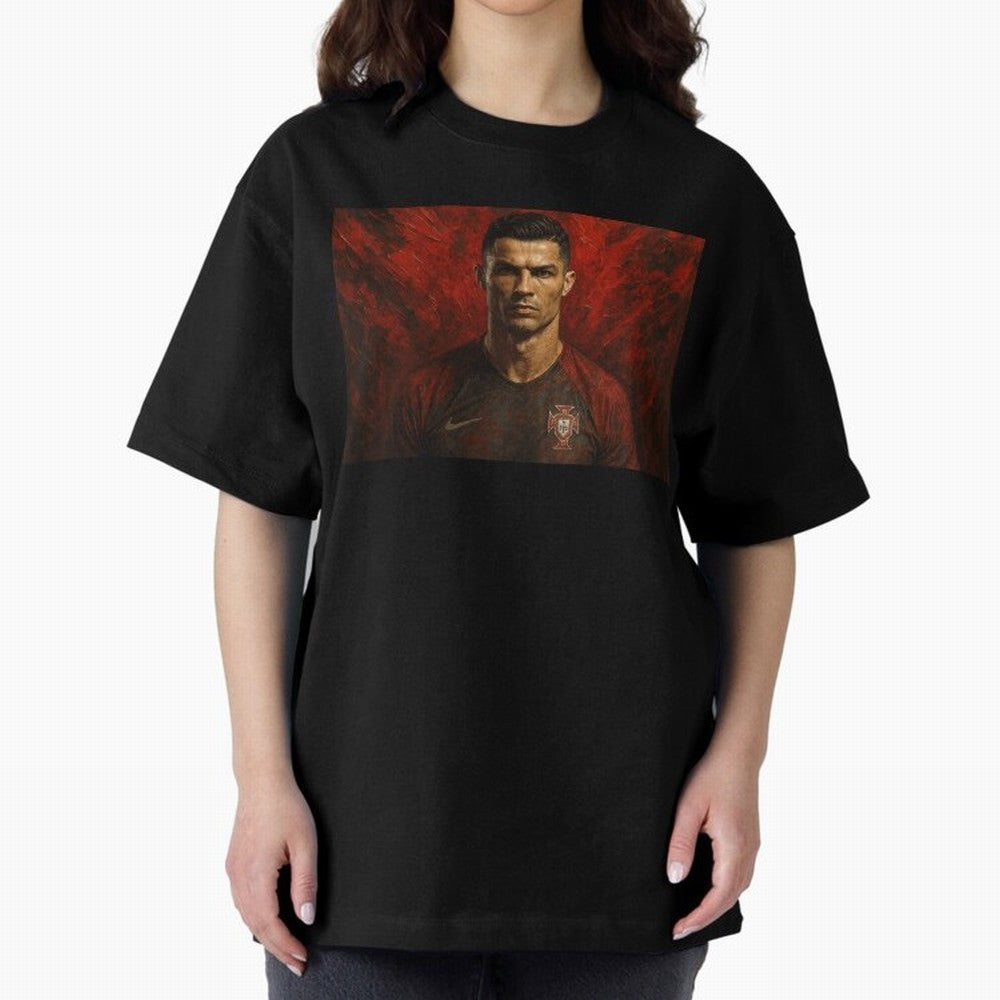 Cristiano Ronaldo Portrait Oversized T-Shirt Bring a Champion Mindset to the FIFA World Cup 2026 USA Canada Mexico Journey through Messi and Cristiano Ronaldo Highlights, France Pride, Retro Football Energy, Iconic Rivalries, Trophy Chase Drama and