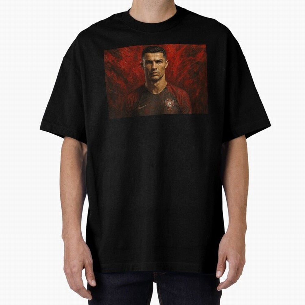 Cristiano Ronaldo Portrait Oversized T-Shirt Bring a Champion Mindset to the FIFA World Cup 2026 USA Canada Mexico Journey through Messi and Cristiano Ronaldo Highlights, France Pride, Retro Football Energy, Iconic Rivalries, Trophy Chase Drama and