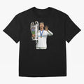 Cristiano Ronaldo with the cup Oversized T-Shirt Follow the Road to FIFA World Cup 2026 USA Canada Mexico Spirit, with Brazil, Mbappe, Football Passion, Legendary Performances, Festival Vibes and Supporter Community; Great for Watch Parties, Sports
