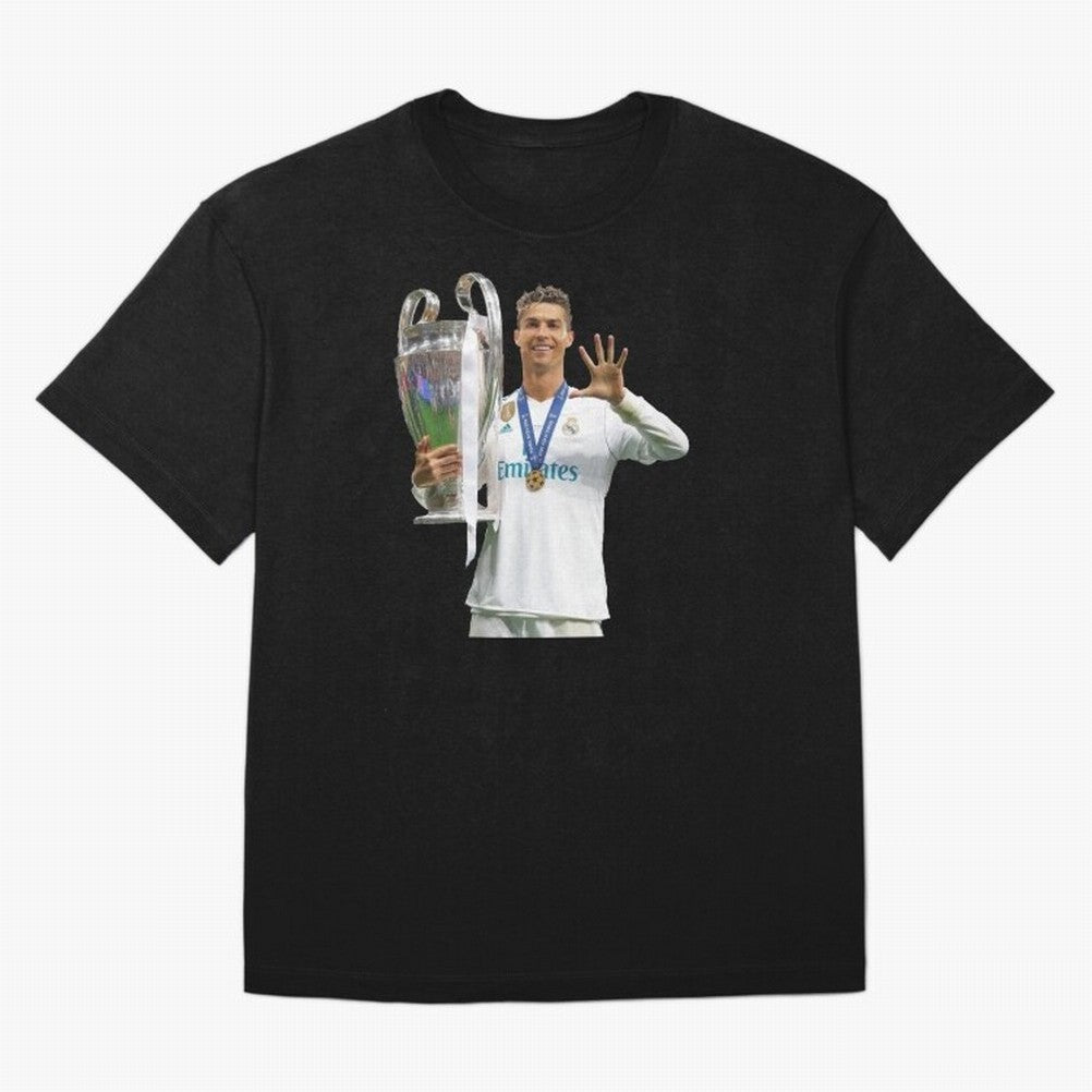 Cristiano Ronaldo with the cup Oversized T-Shirt Follow the Road to FIFA World Cup 2026 USA Canada Mexico Spirit, with Brazil, Mbappe, Football Passion, Legendary Performances, Festival Vibes and Supporter Community; Great for Watch Parties, Sports