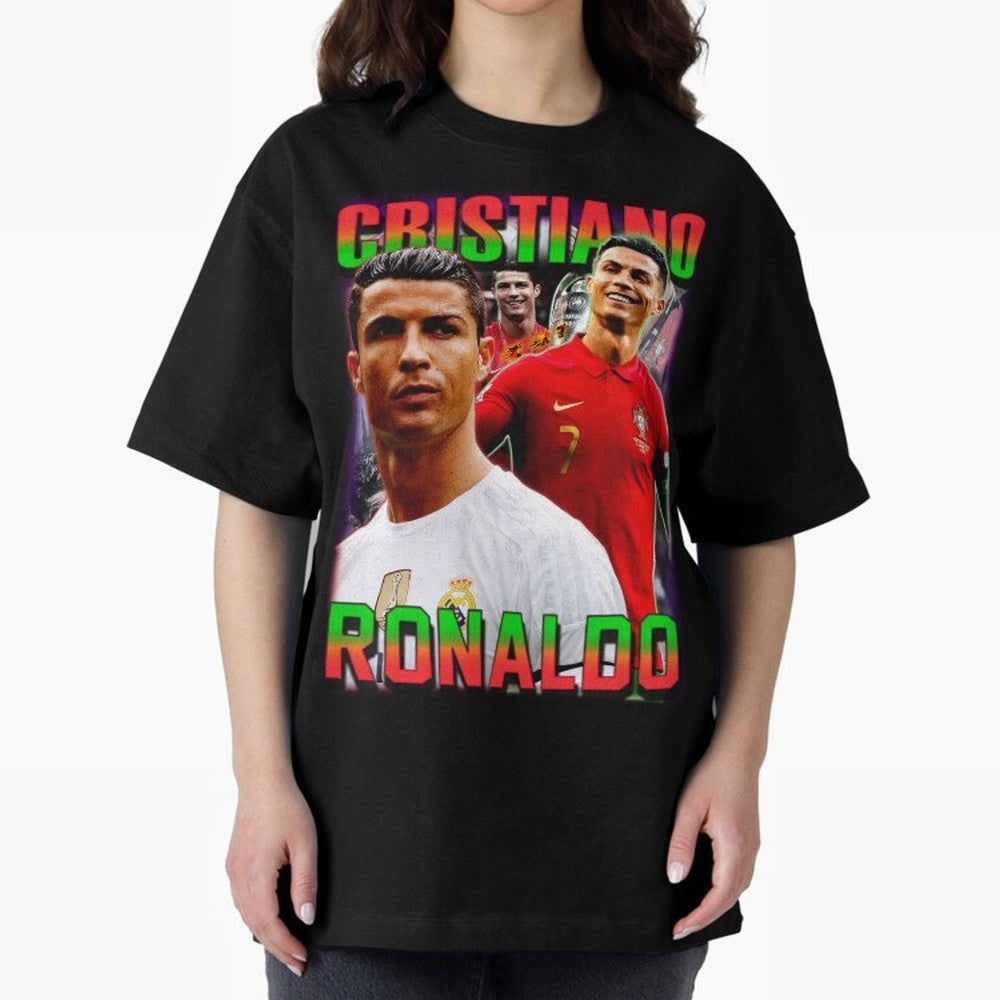 Cristiano Ronaldo Graphic Oversized T-Shirt Share the FIFA World Cup 2026 Journey through Mbappe Highlights, Portugal Pride, Tournament Hype, Historic Matchups, Family Viewing Parties and Global Sports Pride; Ideal for Fans Who Follow Messi,