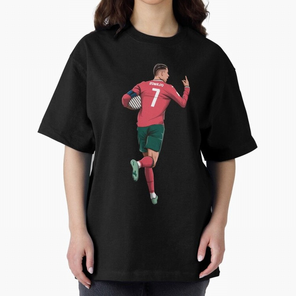 Cristiano Ronaldo Oversized T-Shirt Celebrate Football Dreams Across Global Football Passion for FIFA World Cup 2026 Group Stage, Centered on Haaland, Portugal, Global Supporter Spirit, Legendary Goals, National Colors and Tournament Celebration;