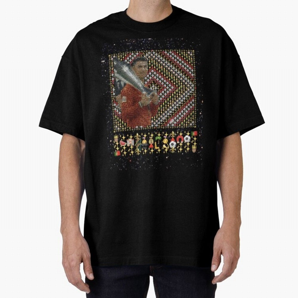 Iconic Emojified Football Legend Holding Victory Trophy | Inspired Art Oversized T-Shirt Embrace the FIFA World Cup 2026 Group Stage Journey through Haaland Highlights, France Pride, Retro Football Energy, Iconic Rivalries, Trophy Chase Drama and