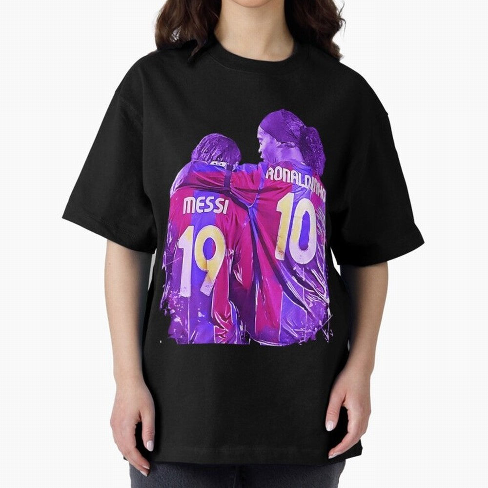ronaldinho and messi - goat Oversized T-Shirt Represent Football Lovers during the FIFA World Cup 2026 Journey through Messi and Cristiano Ronaldo Highlights, France and Portugal Pride, Football Festival Excitement, Trophy Ambitions, Country