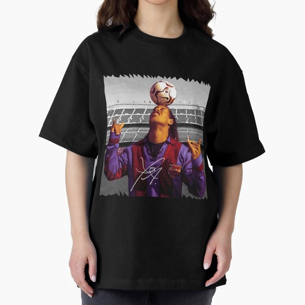 Ronaldinho - vintage Oversized T-Shirt Embrace Global Football Passion for FIFA World Cup 2026, Capturing Mbappe and Neymar, Brazil, Portugal and Argentina, Retro Football Energy, Iconic Rivalries, Trophy Chase Drama and Stadium Atmosphere; Great
